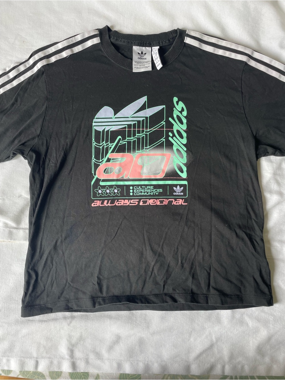adidas Black Tee with Mint Green & Coral Graphic